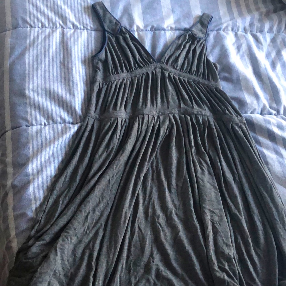 Marc Jacobs gray pleated jersey dress with blue lined straps